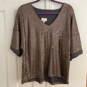 Anthropologie Brown Sequin Top